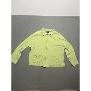 Las Olas Women's 1X‎ Plus Size Lime Green Full Zip Collared Cotton Jacket Top